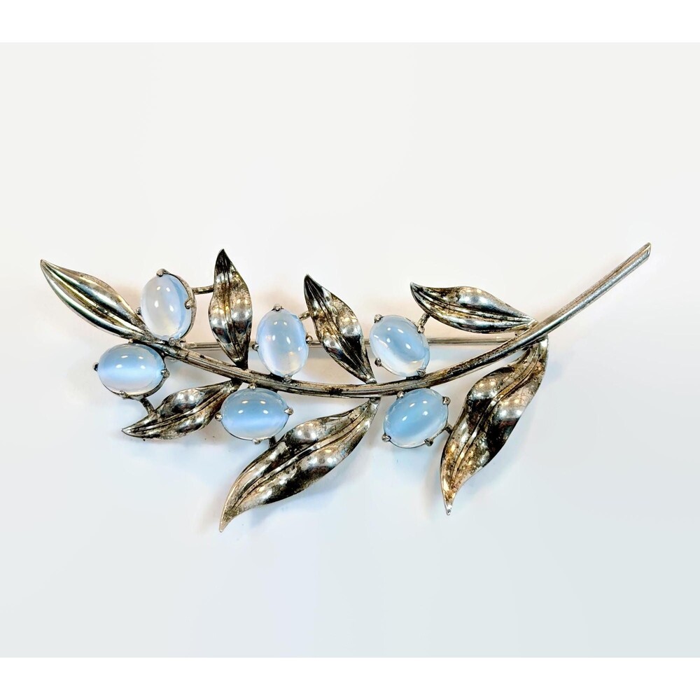 Vintage Sterling Silver Brooch: Blue Moonstones, Unsigned WRE
